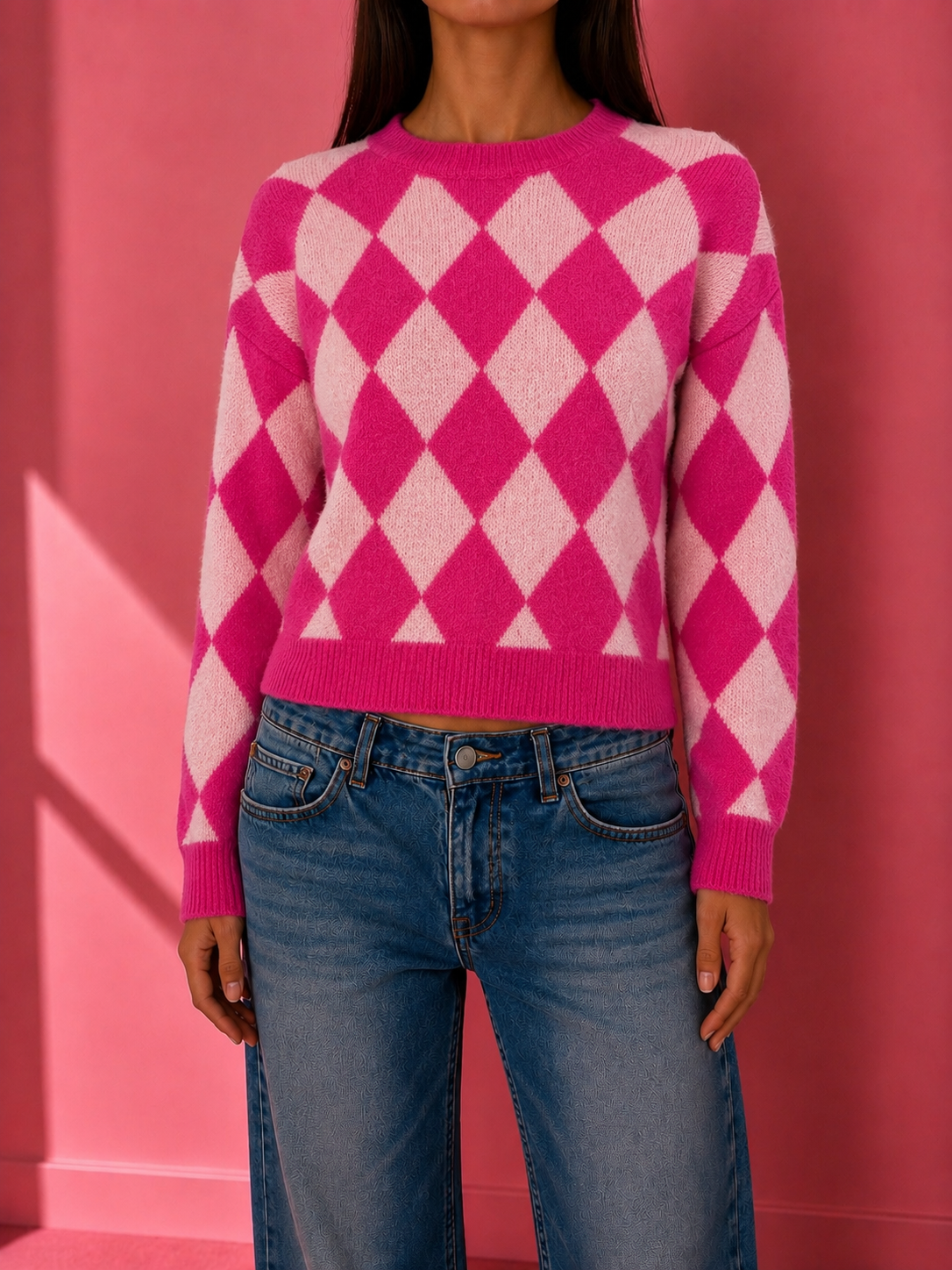 Pink Argyle Srickpullover (L)