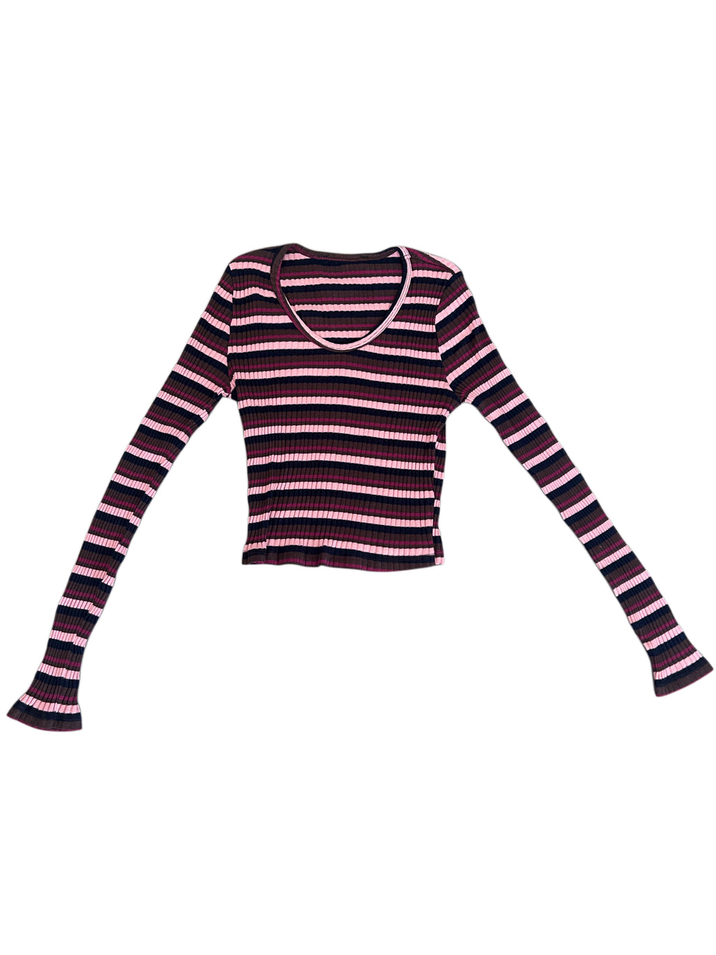 Ribbed Stripe Longsleeve Top Pink/schwarz/braun (XS)