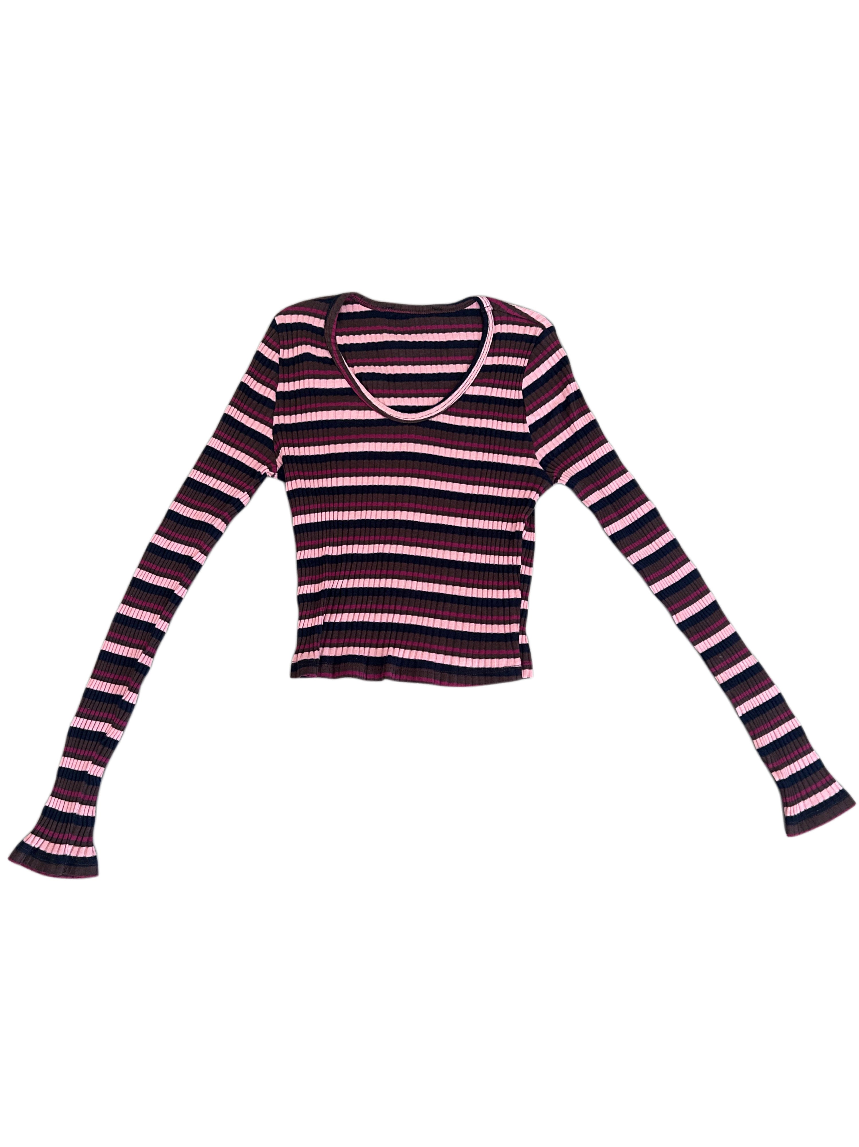 Ribbed Stripe Longsleeve Top Pink/schwarz/braun (XS)