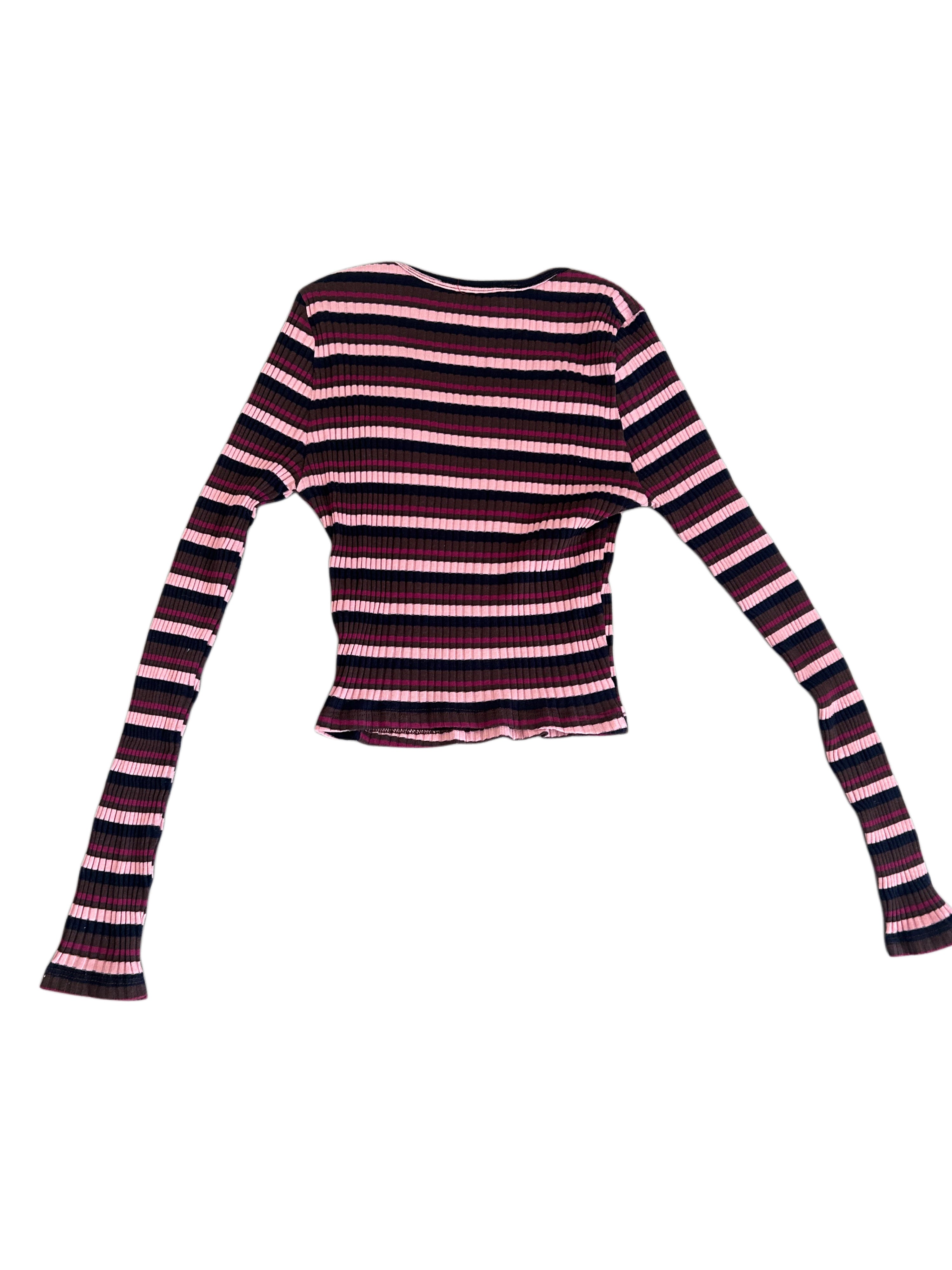 Ribbed Stripe Longsleeve Top Pink/schwarz/braun (XS)